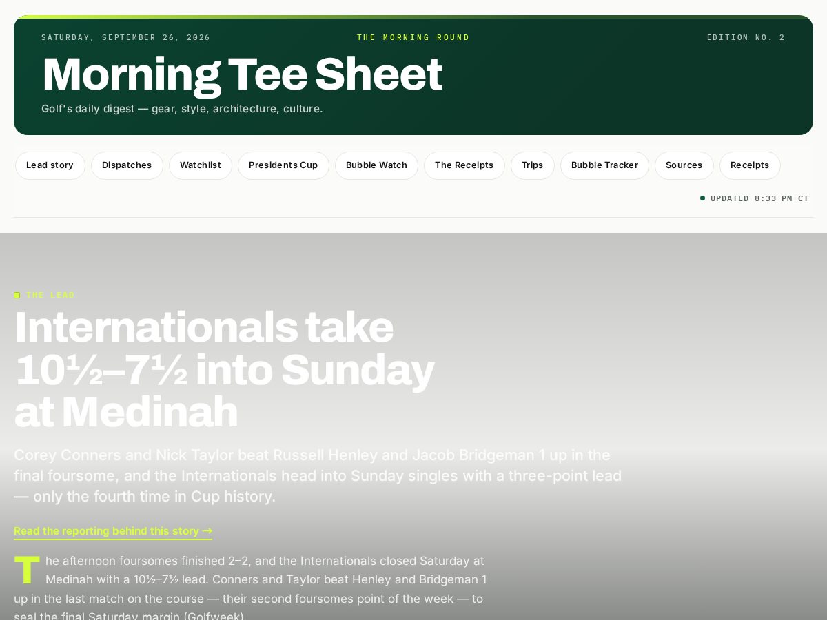 Landing-page snapshot of morningteesheet.com