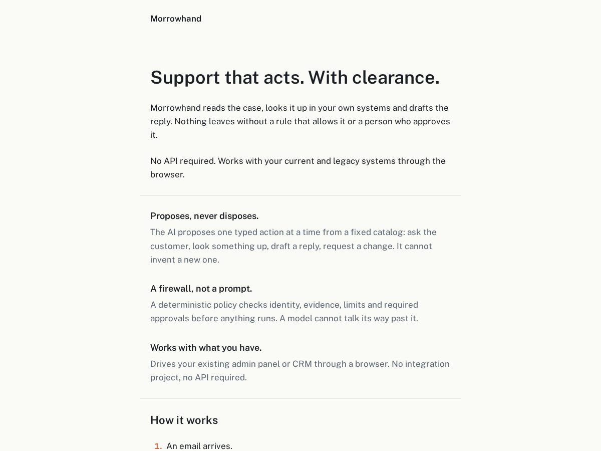 Landing-page snapshot of morrowhand.com
