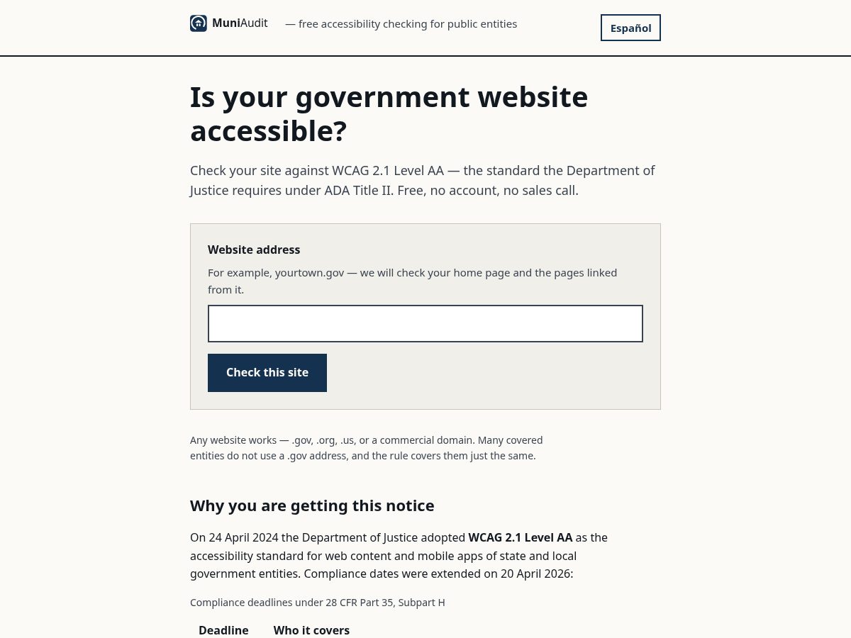 Landing-page snapshot of muniaudit.com