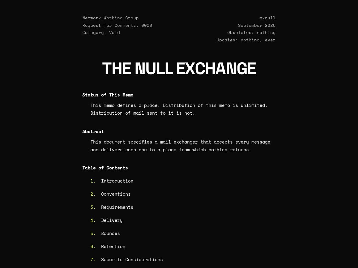 Landing-page snapshot of mxnull.com
