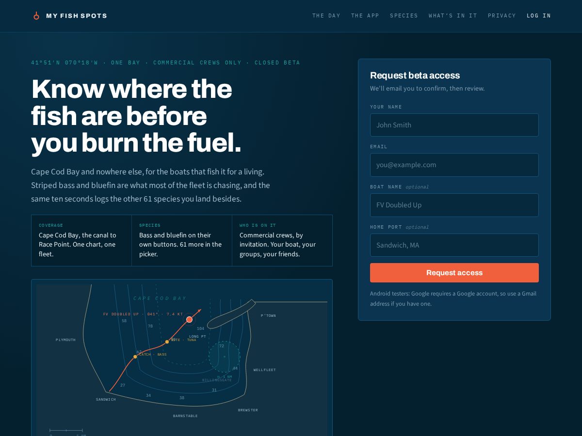 Landing-page snapshot of myfishspots.com