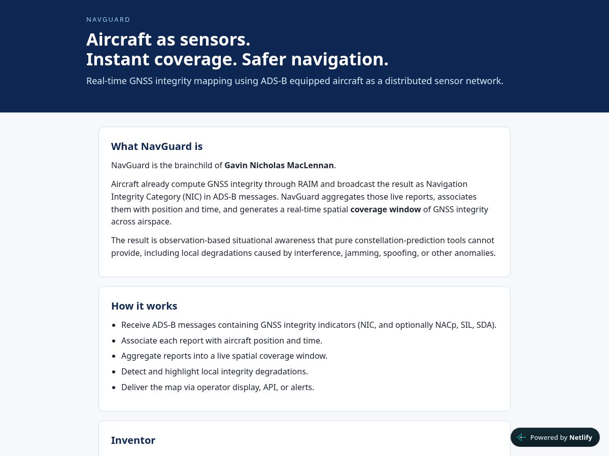 Landing-page snapshot of navguardsystems.com