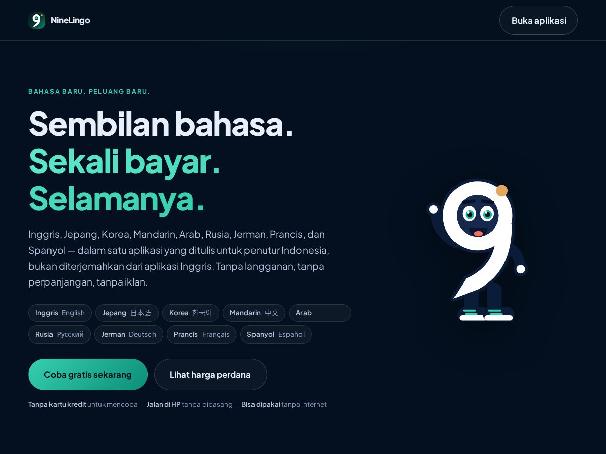 Landing-page snapshot of ninelingo.com