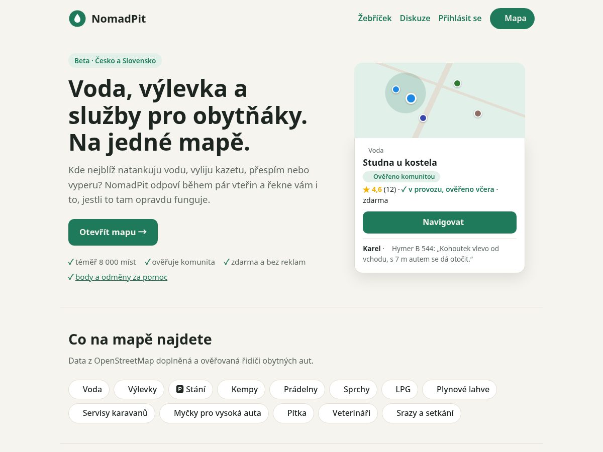 Landing-page snapshot of nomadpit.com