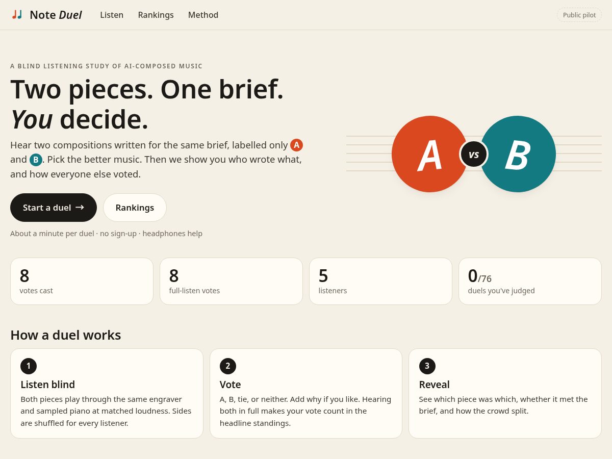 Landing-page snapshot of noteduel.com
