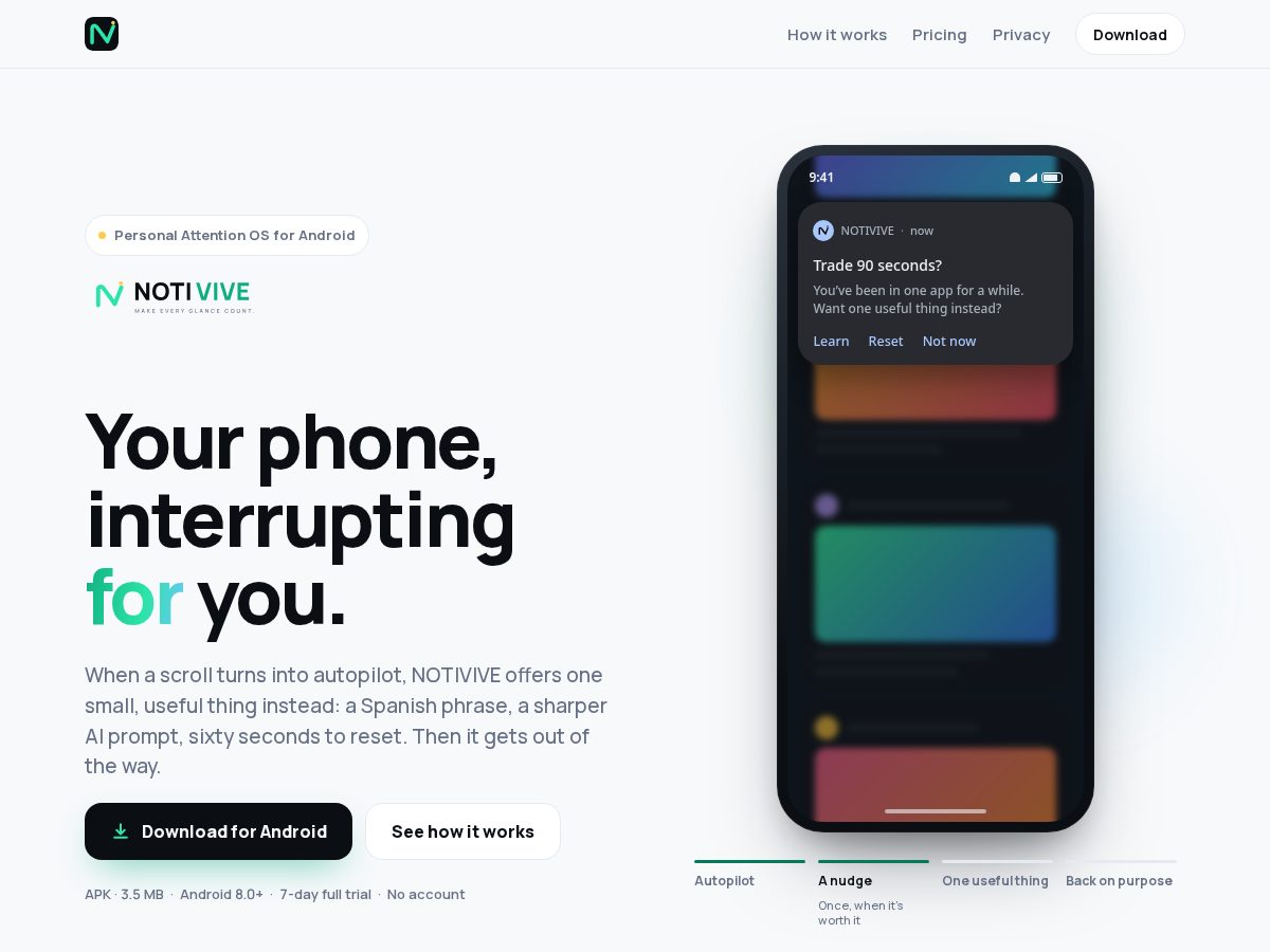 Landing-page snapshot of notivive.com
