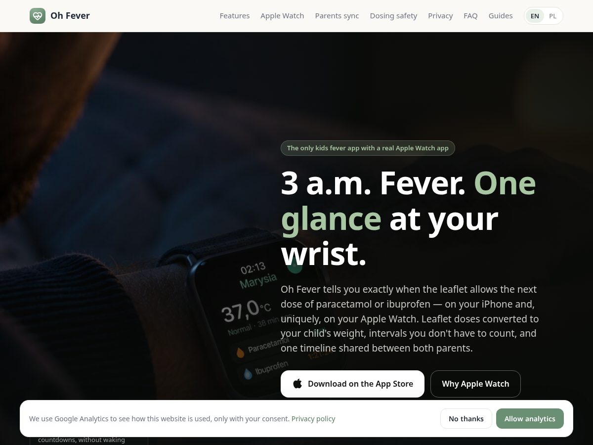 Landing-page snapshot of ohfever.app