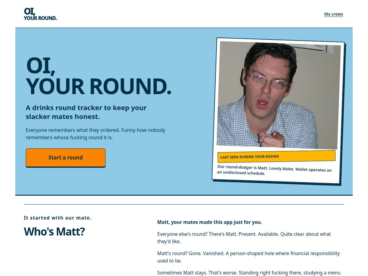 Landing-page snapshot of oiyourround.com