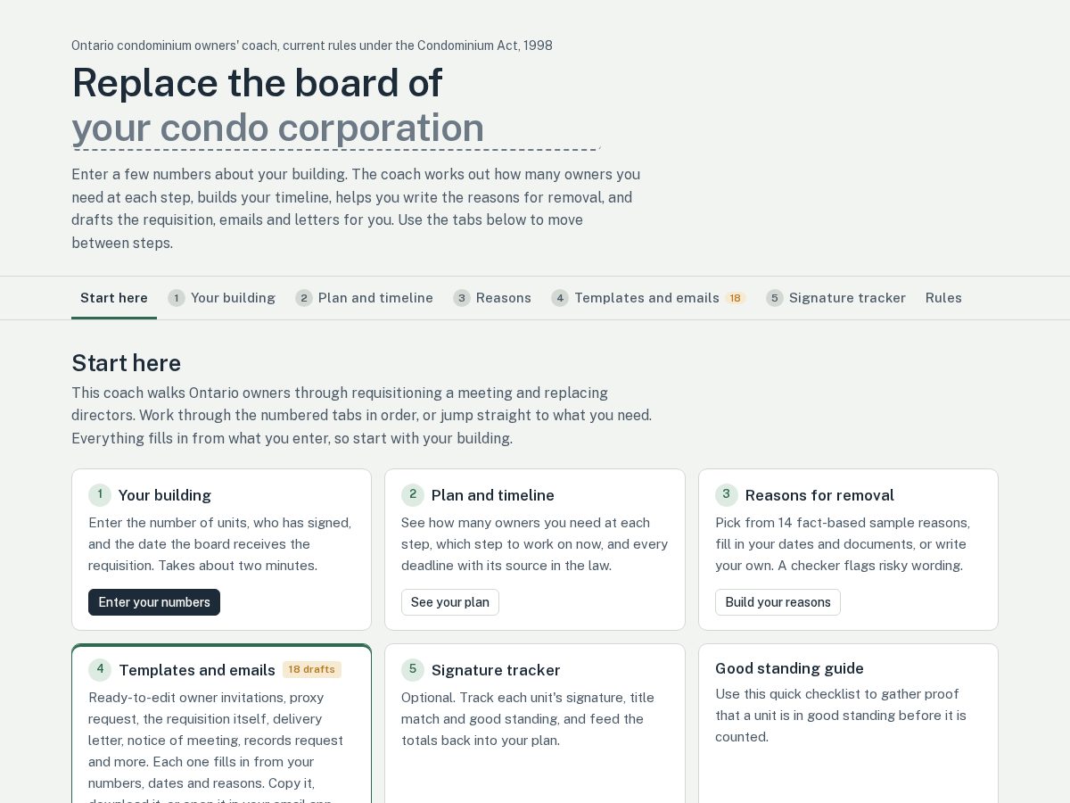 Landing-page snapshot of ontariocondoboardcoach.org