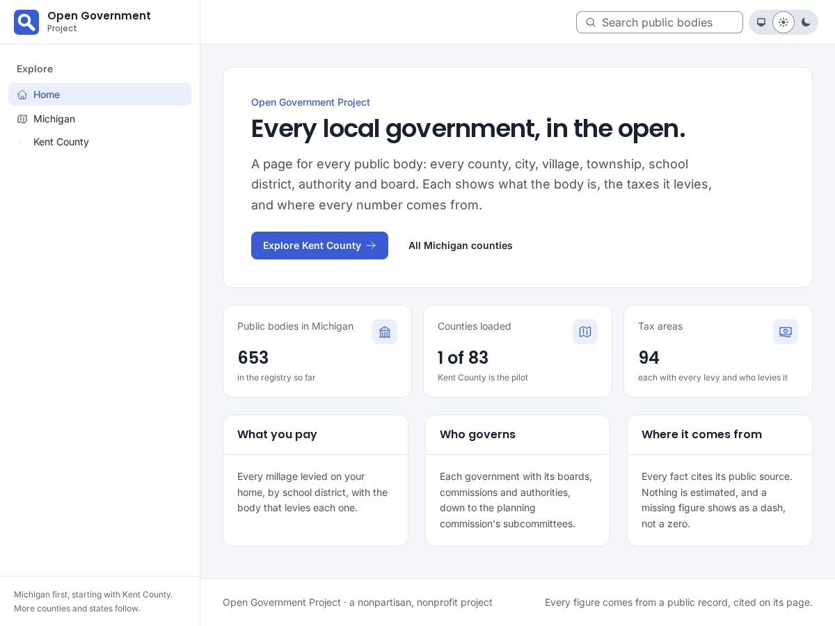 Landing-page snapshot of opengovernmentproject.com
