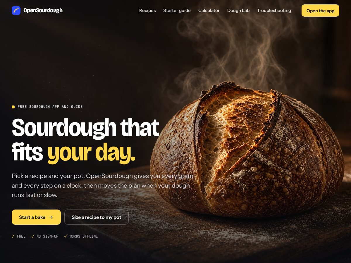Landing-page snapshot of opensourdough.com