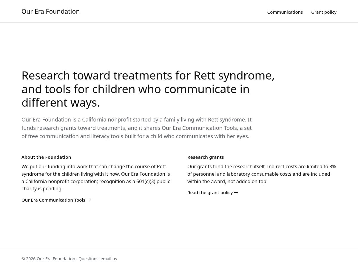 Landing-page snapshot of ourerafoundation.org