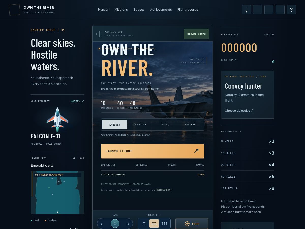 Landing-page snapshot of owntherivergame.com