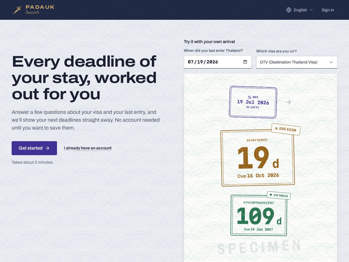 Landing-page snapshot of padauk.app