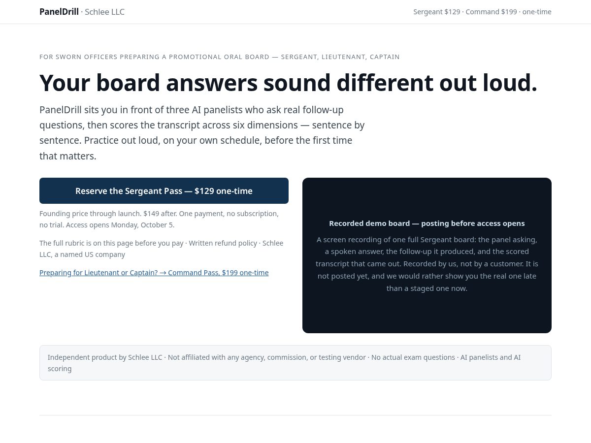 Landing-page snapshot of paneldrill.com