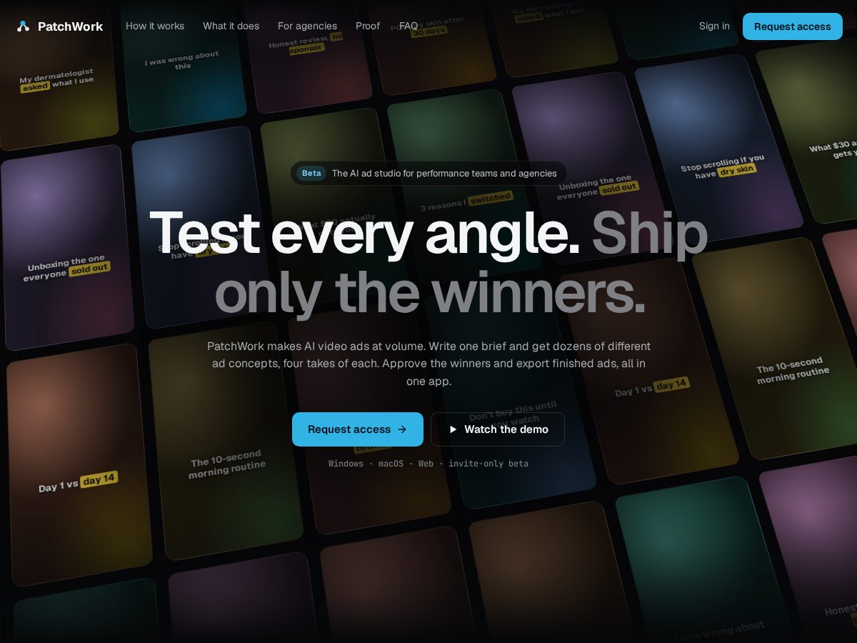 Landing-page snapshot of patchworkvideo.com