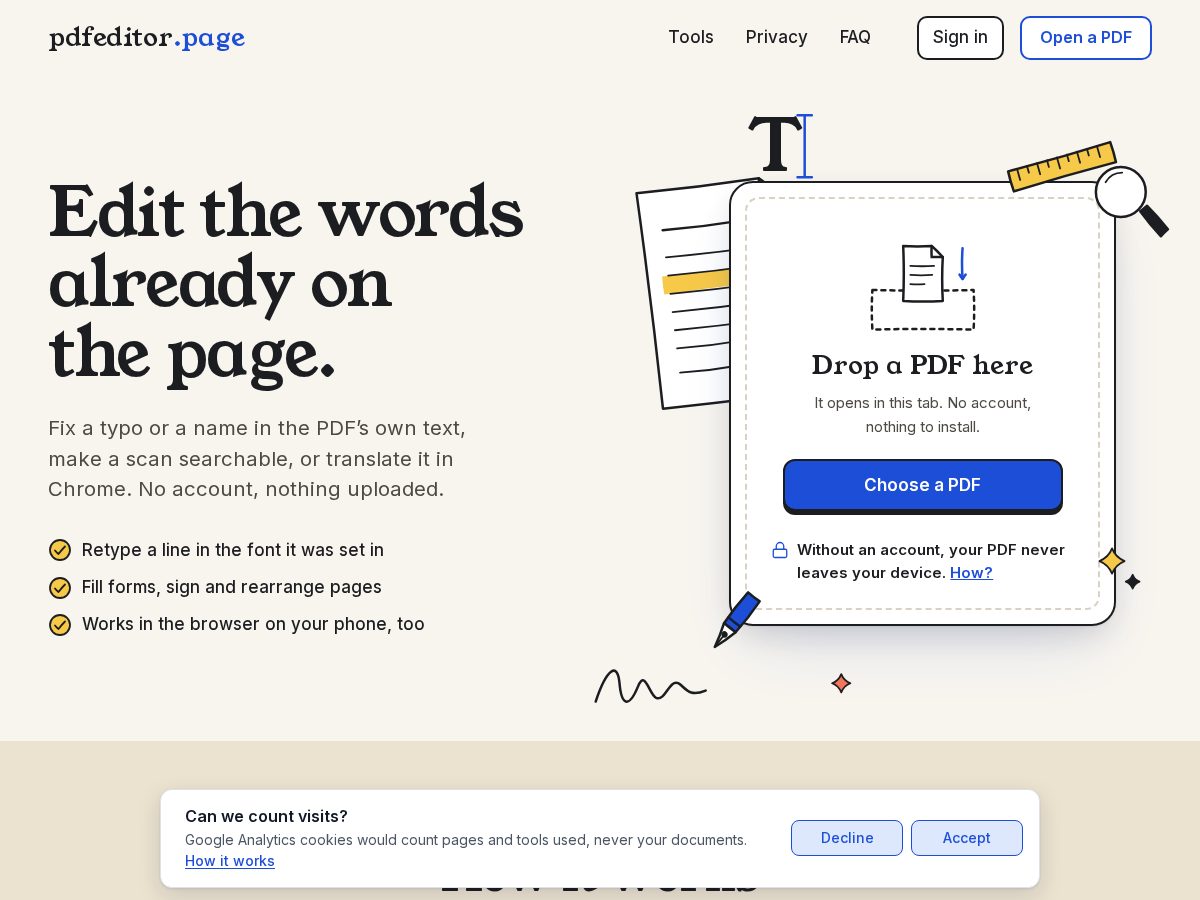 Landing-page snapshot of pdfeditor.page