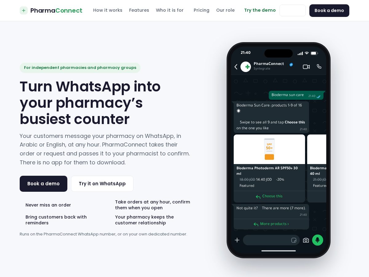 Landing-page snapshot of pharmaconnectai.com