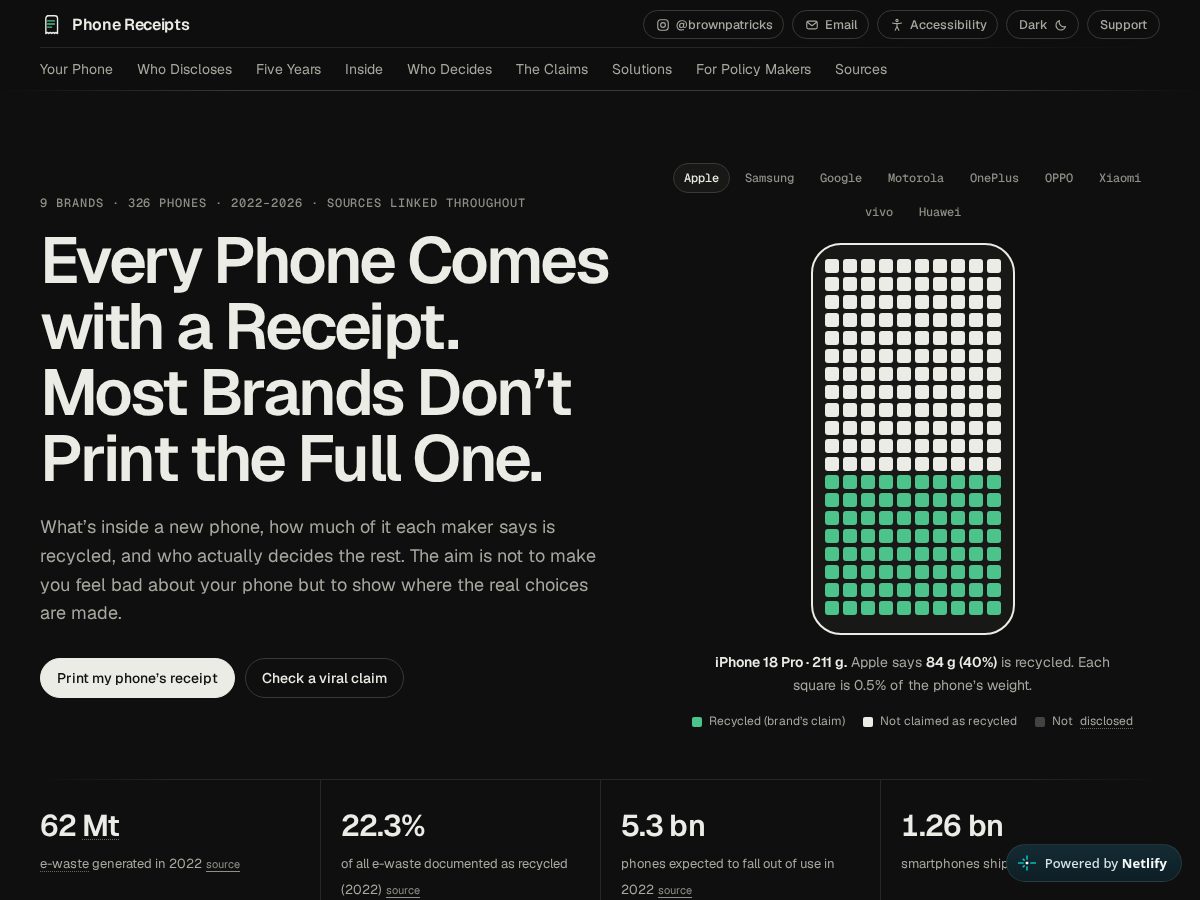 Landing-page snapshot of phonesreceipts.com