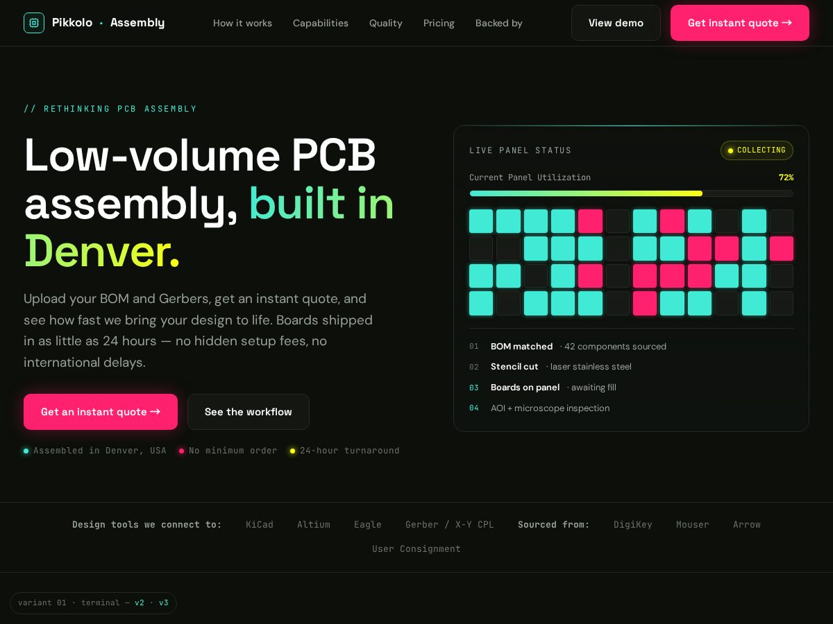 Landing-page snapshot of pikkoloassembly.space