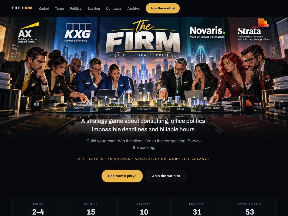 Landing-page snapshot of playthefirm.com