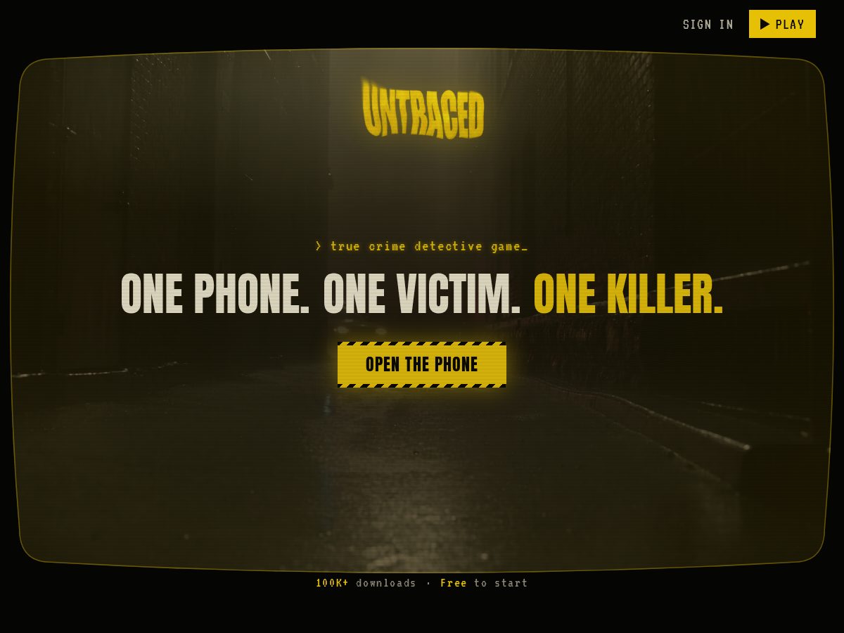 Landing-page snapshot of playuntraced.com