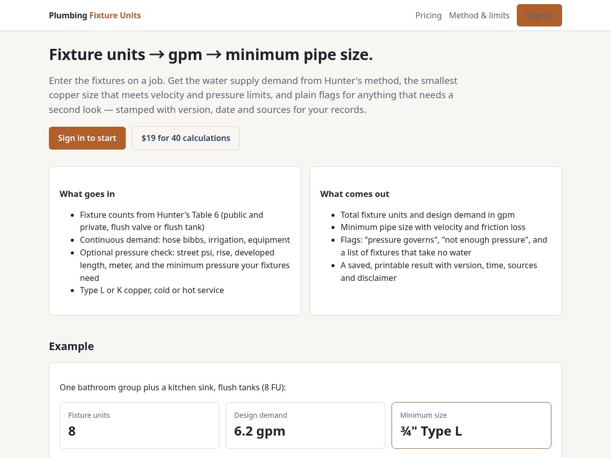 Landing-page snapshot of plumbingfixtureunits.com