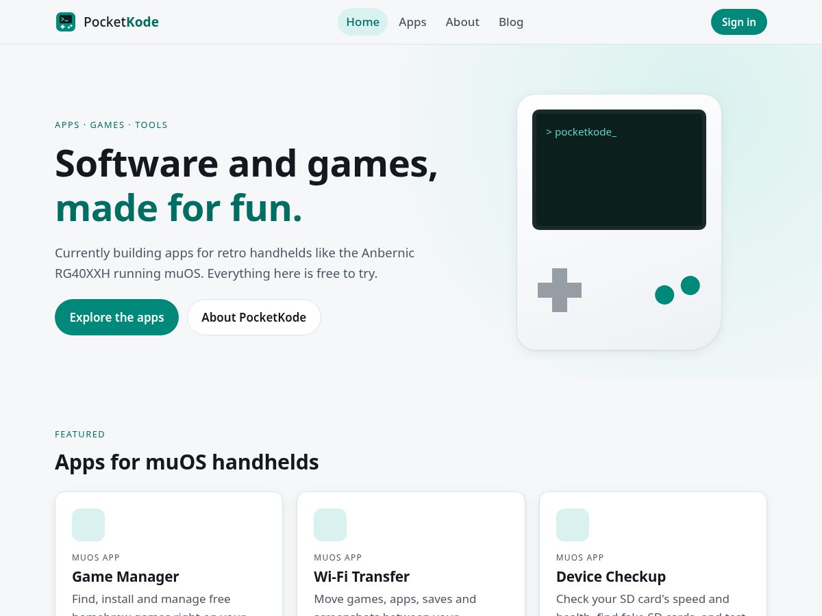 Landing-page snapshot of pocketkode.com