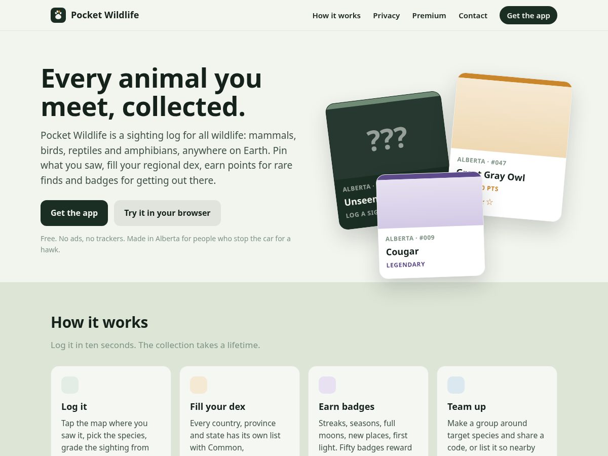 Landing-page snapshot of pocketwildlife.com