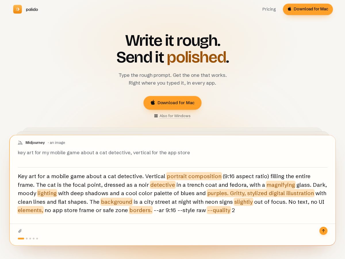 Landing-page snapshot of polido.app
