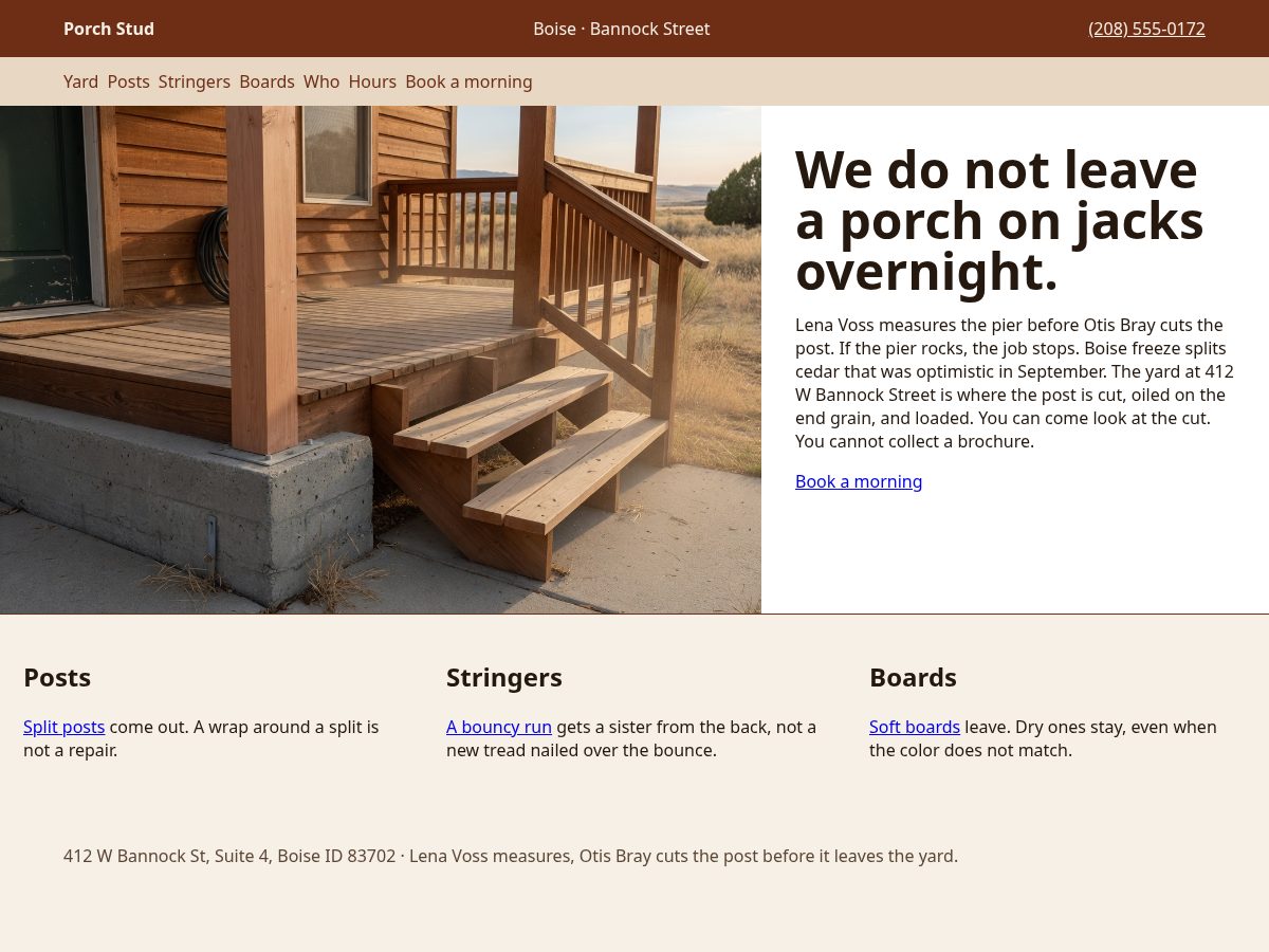 Landing-page snapshot of porchstud.shop