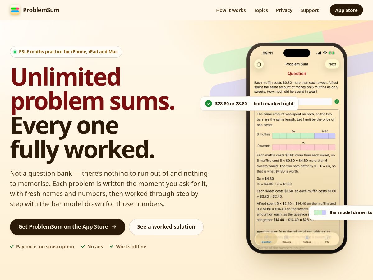 Landing-page snapshot of problemsum.app