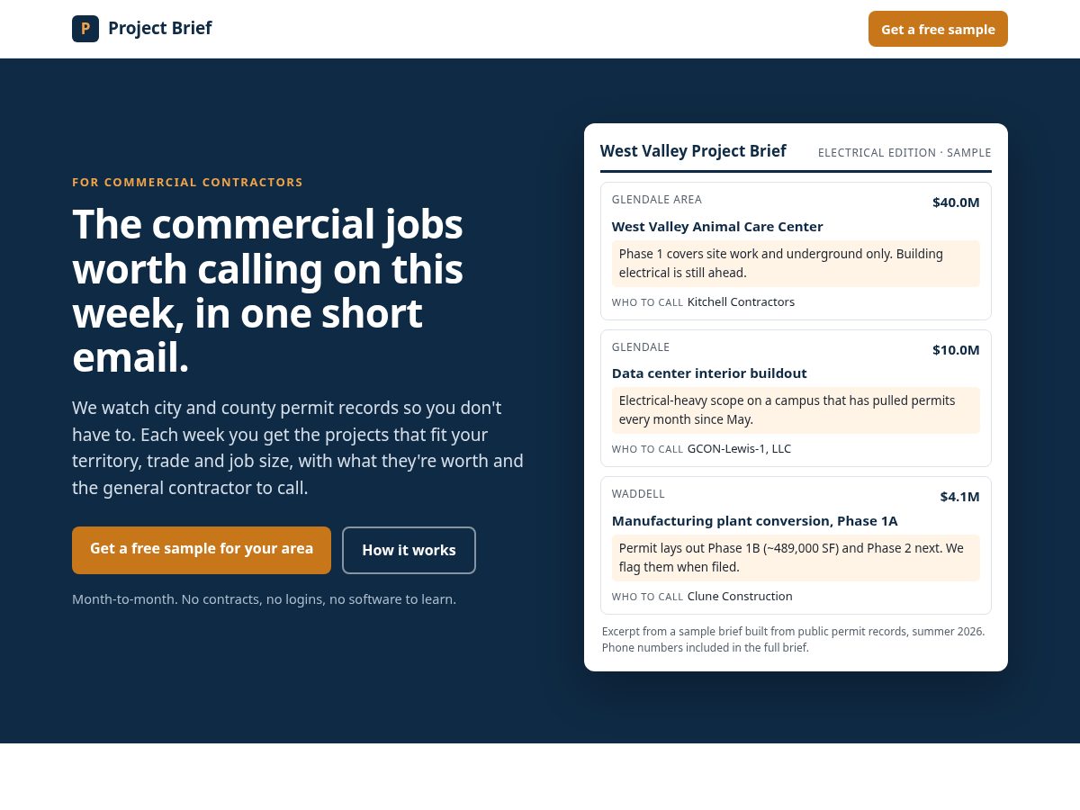 Landing-page snapshot of projectbriefhq.com
