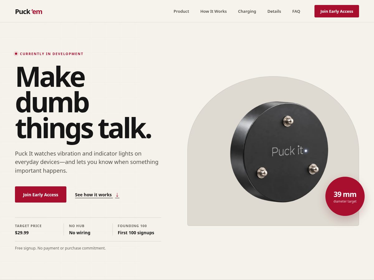 Landing-page snapshot of puck-em.com