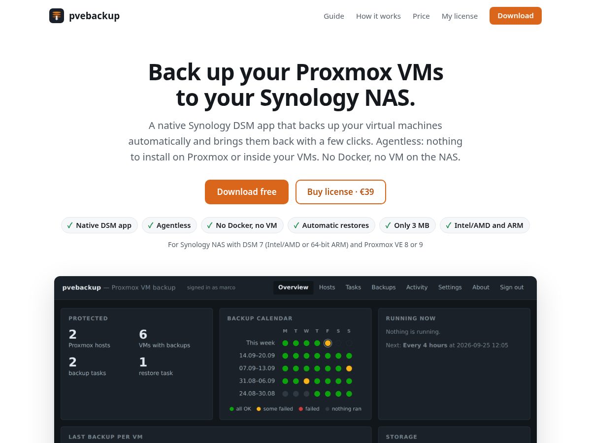 Landing-page snapshot of pvebackup.app