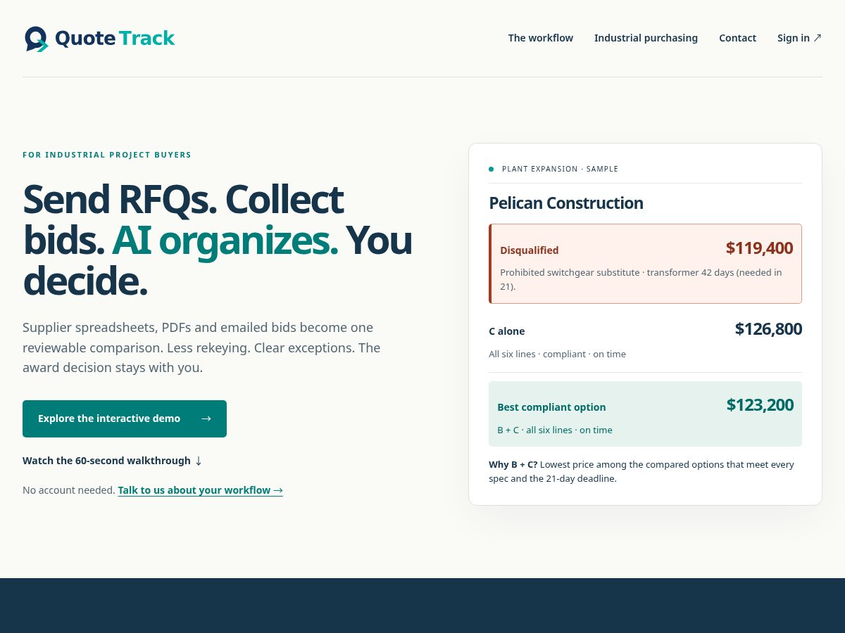 Landing-page snapshot of quotetrack.net