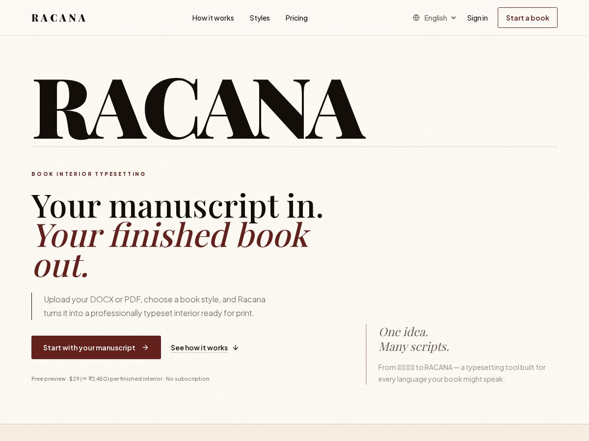Landing-page snapshot of racana.pro