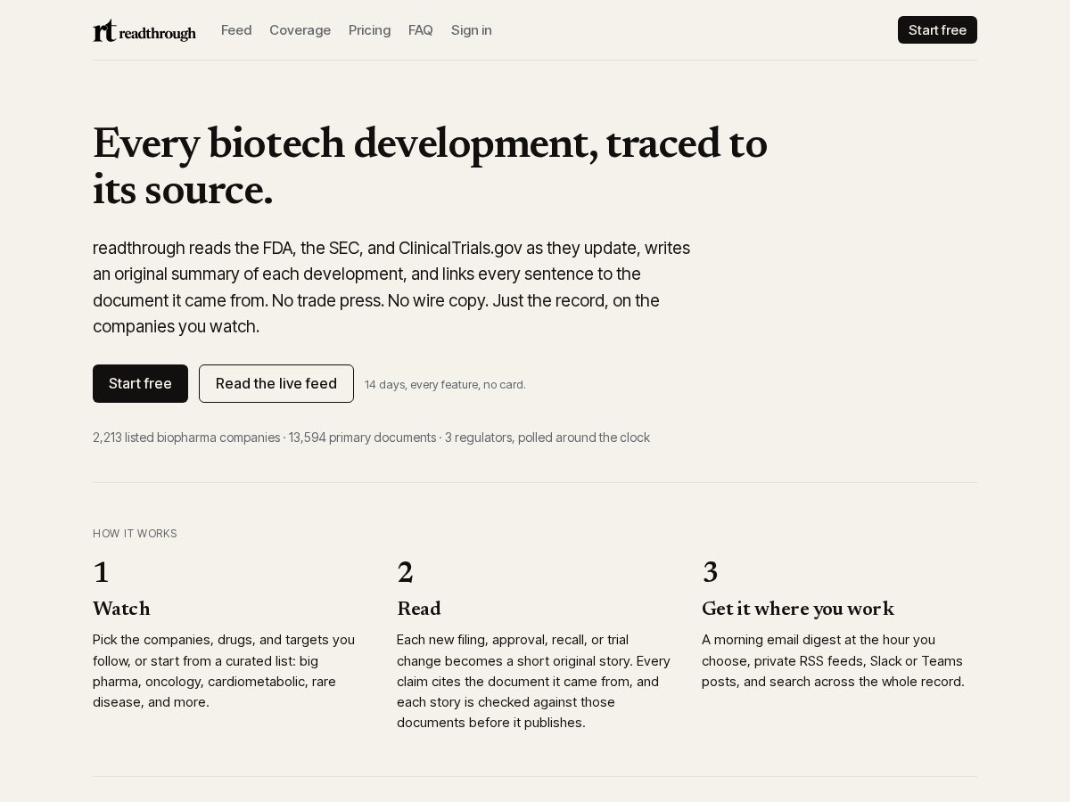 Landing-page snapshot of readthrough.news