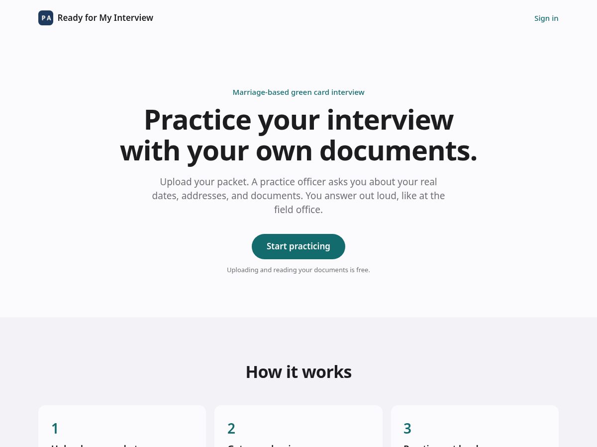 Landing-page snapshot of readyformyinterview.com