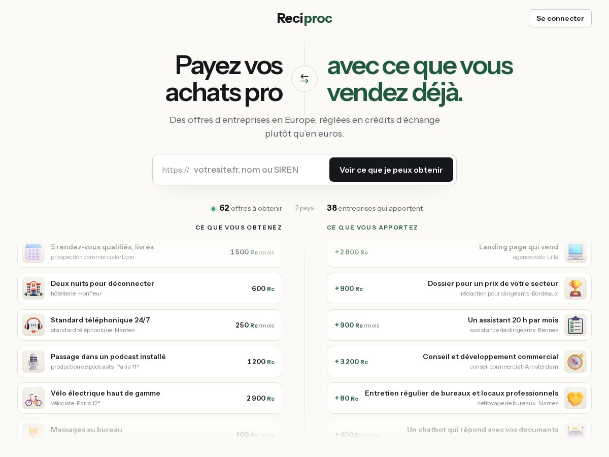 Landing-page snapshot of reciproc.net
