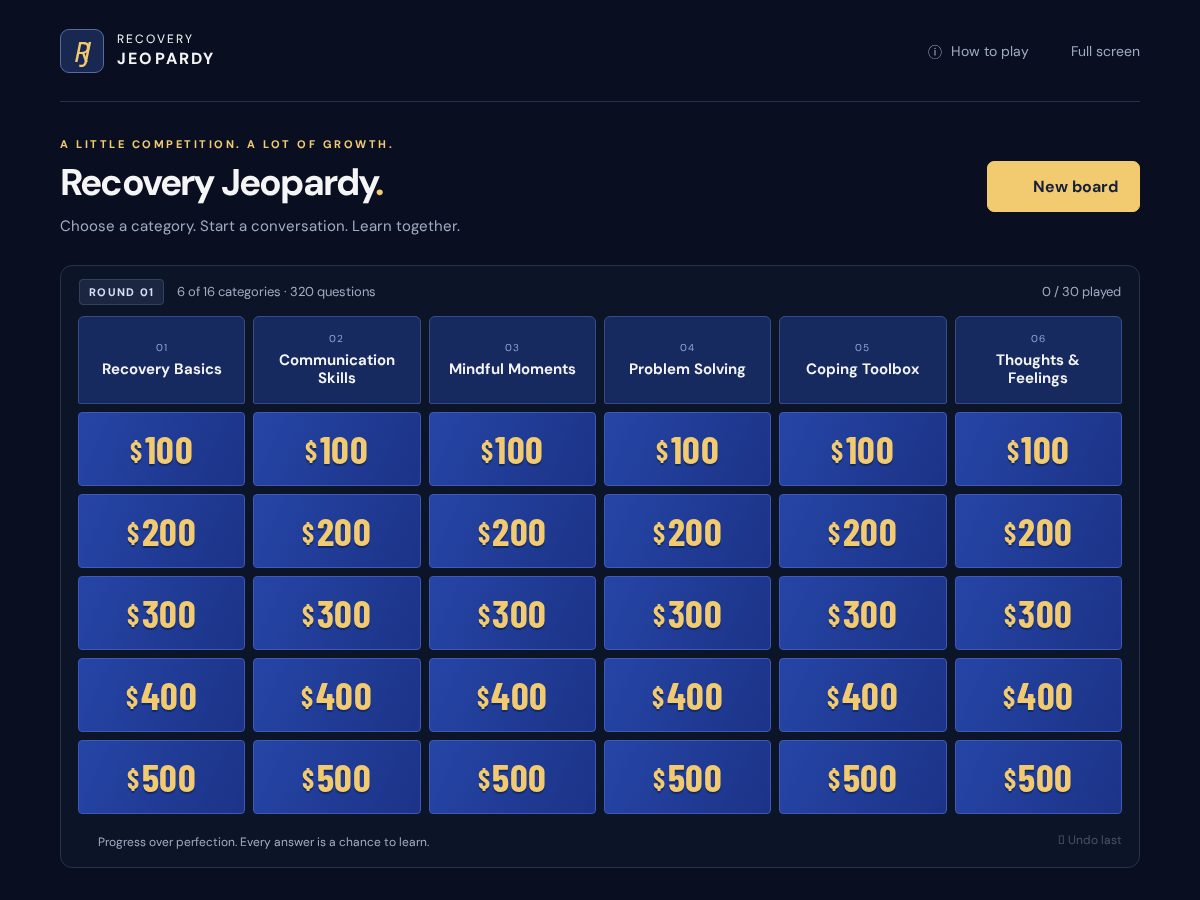 Landing-page snapshot of recoveryjeopardy.com