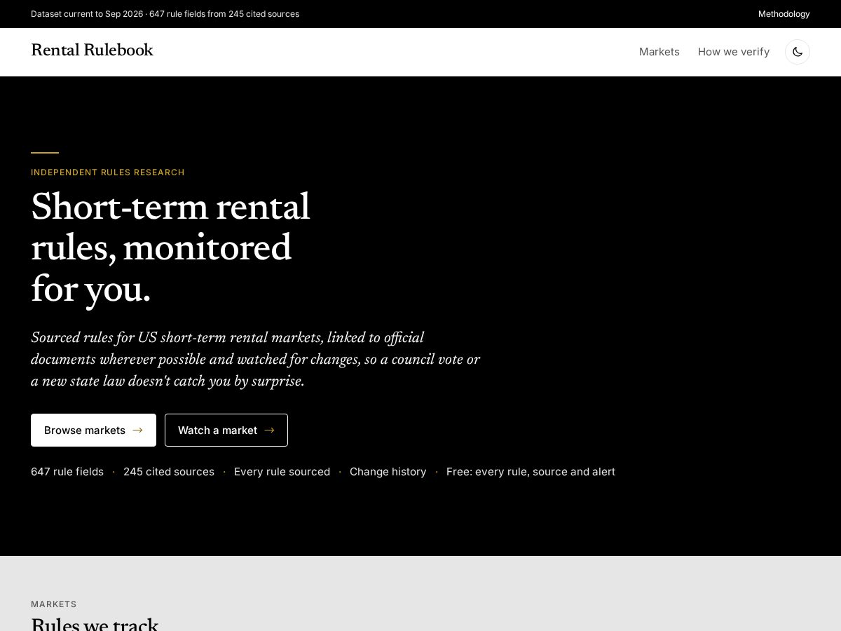 Landing-page snapshot of rentalrulebook.com