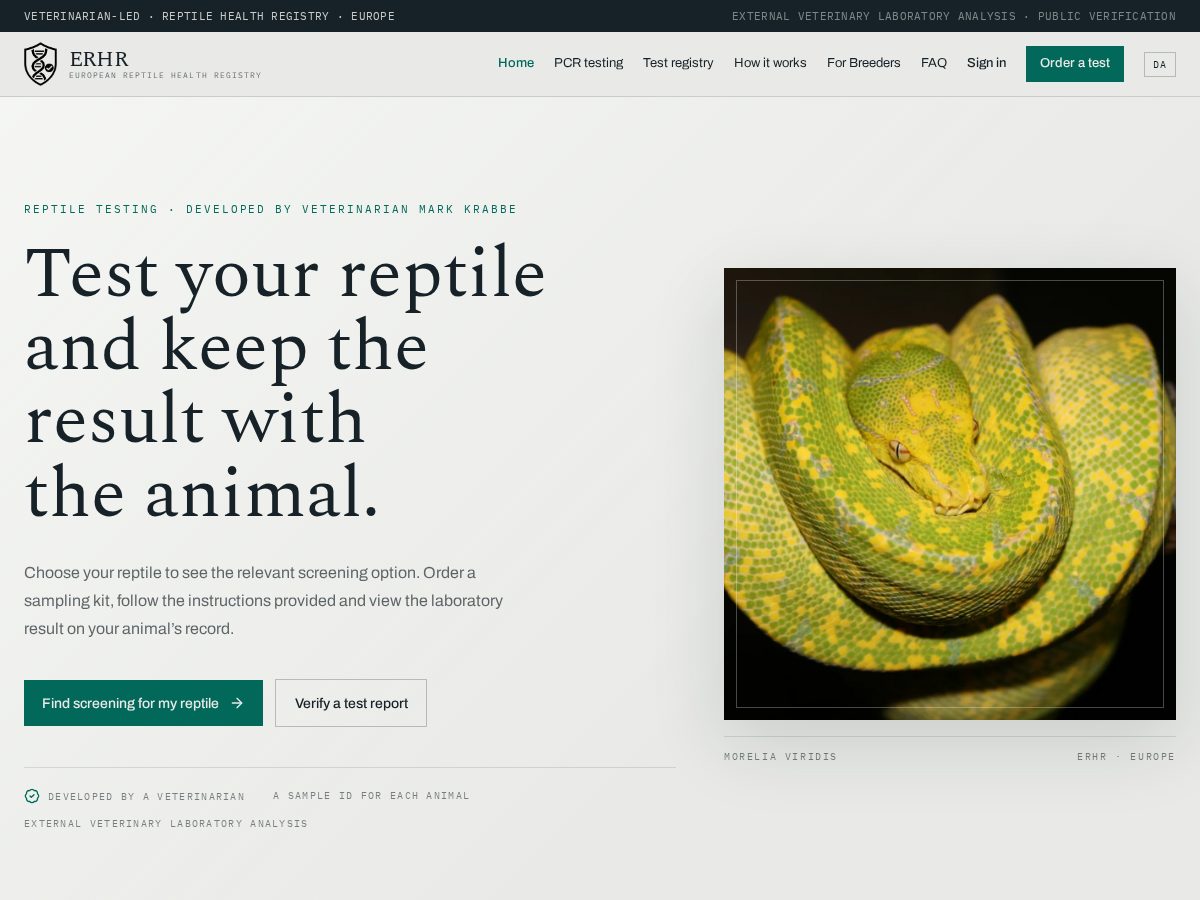 Landing-page snapshot of reptilehealthregistry.com