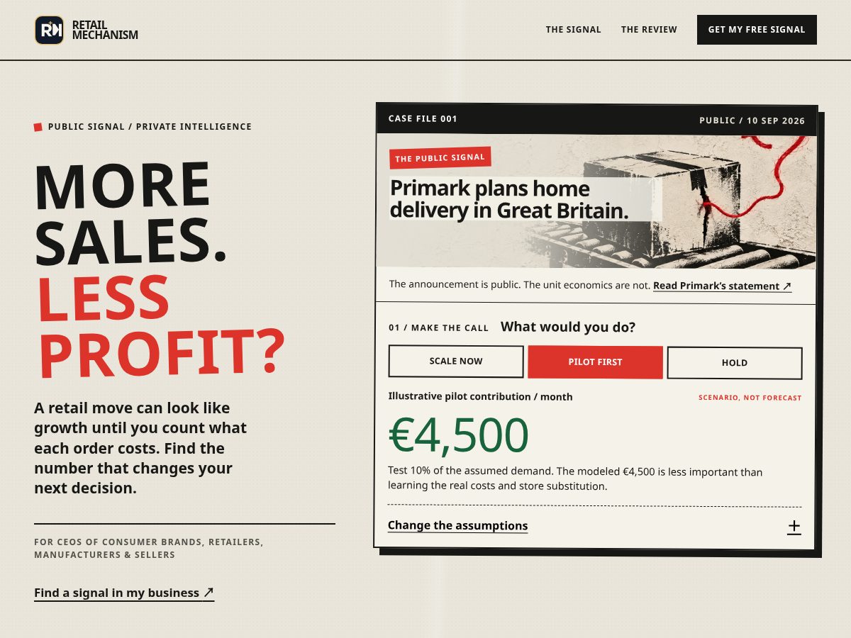 Landing-page snapshot of retailmechanism.com