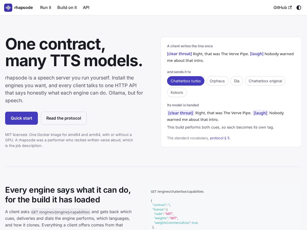 Landing-page snapshot of rhapsode.dev
