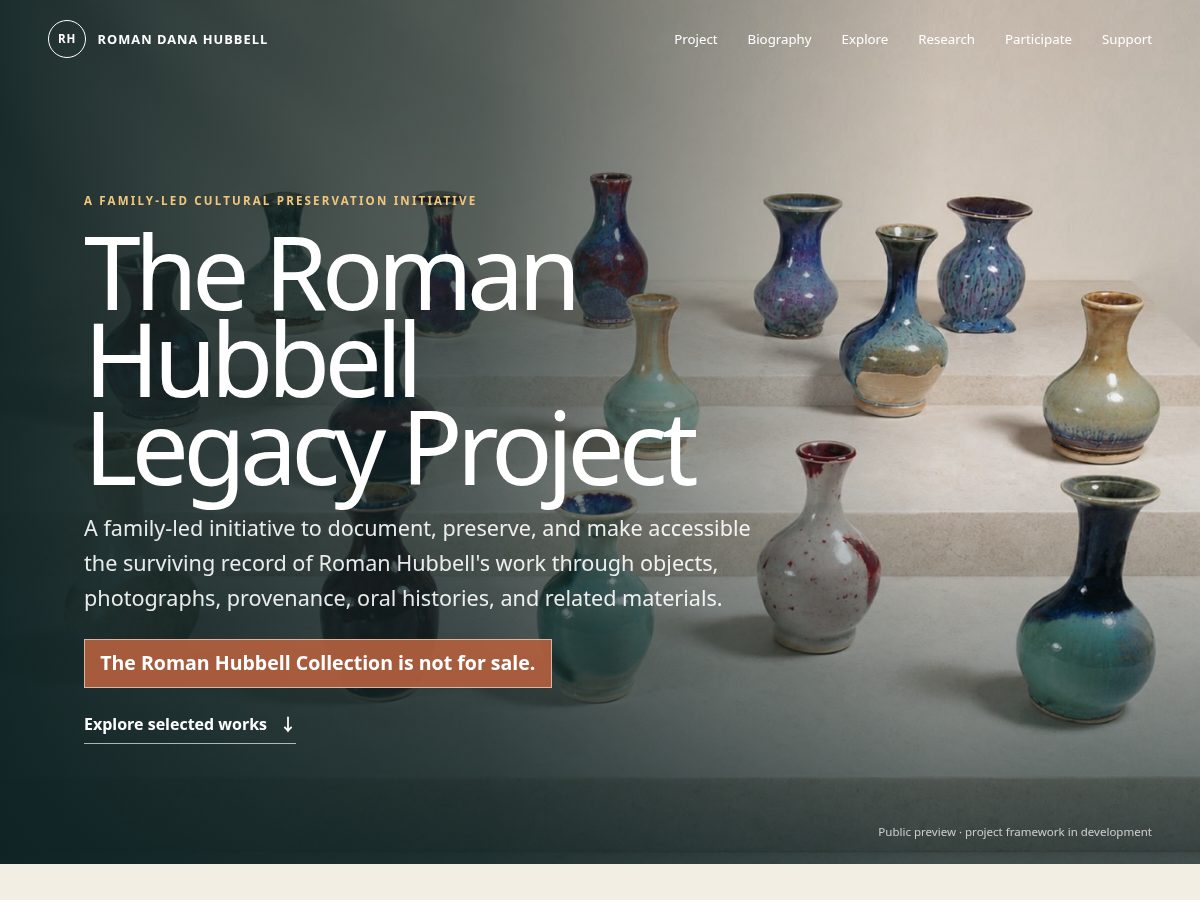 Landing-page snapshot of romanhubbelllegacy.org