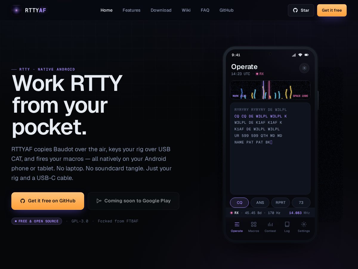 Landing-page snapshot of rttyaf.app