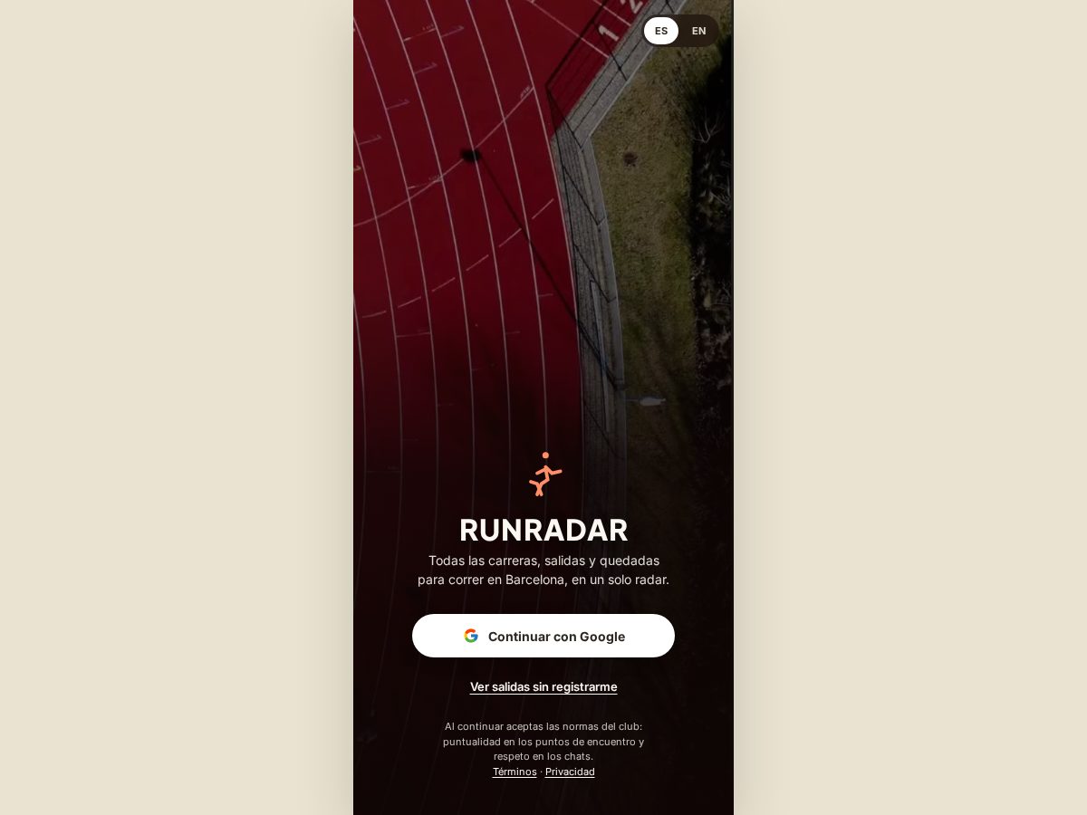 Landing-page snapshot of runradar.run