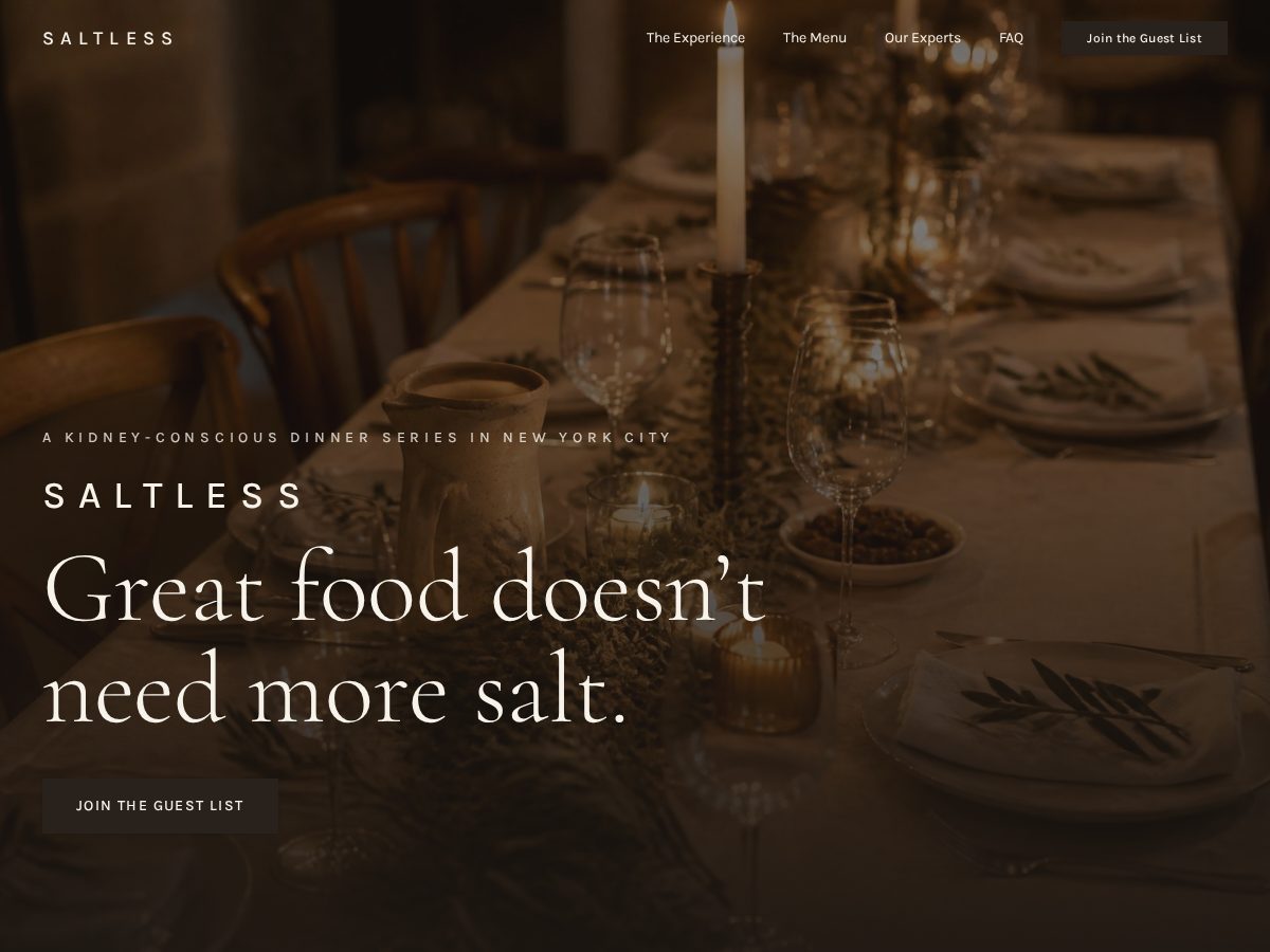 Landing-page snapshot of saltless.life