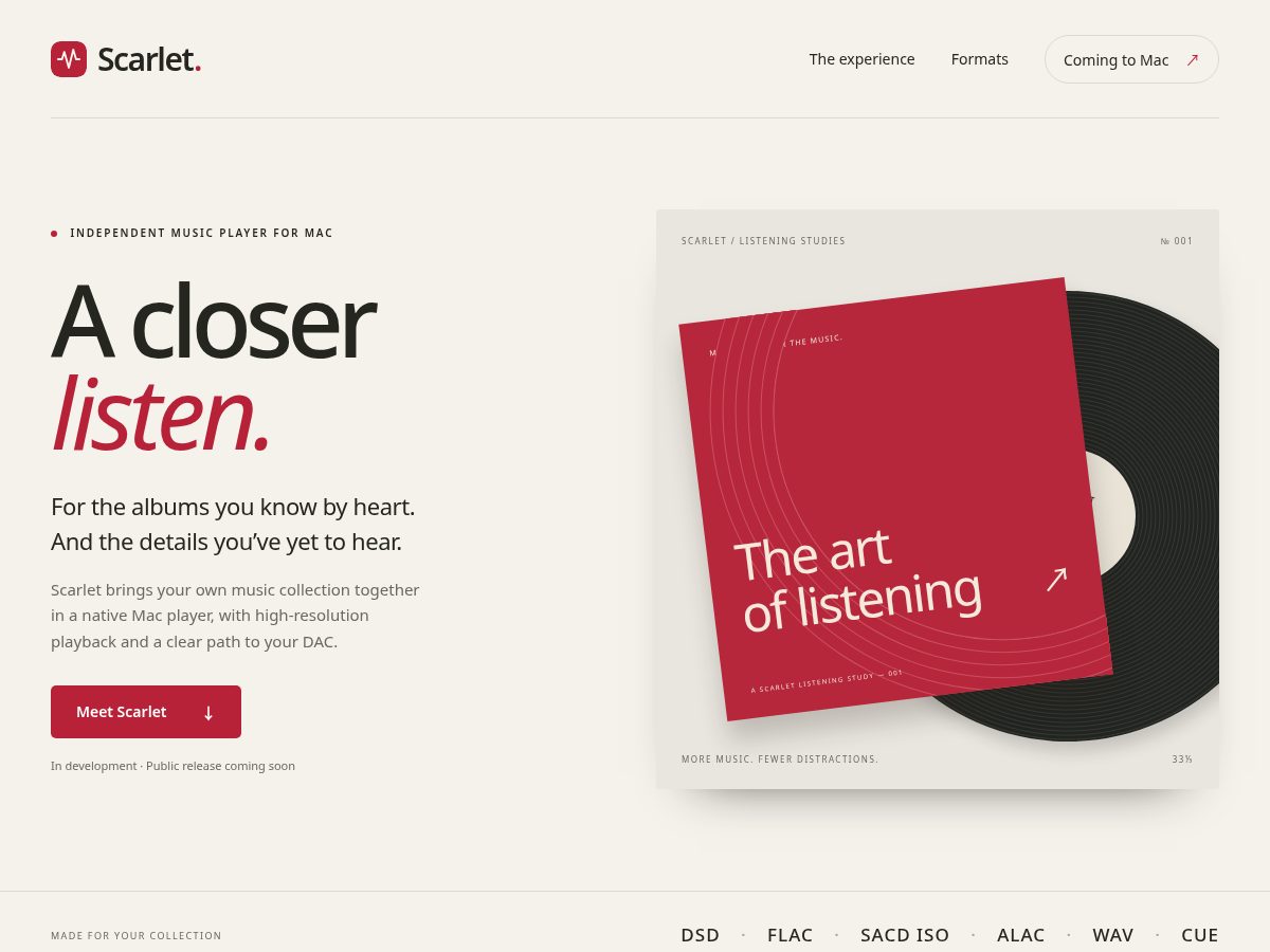 Landing-page snapshot of scarlet.audio